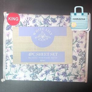 King 4-Pc Sheet Set White w/Multi-Floral*Silky Soft Feel*Wrinkle Resistant NIP